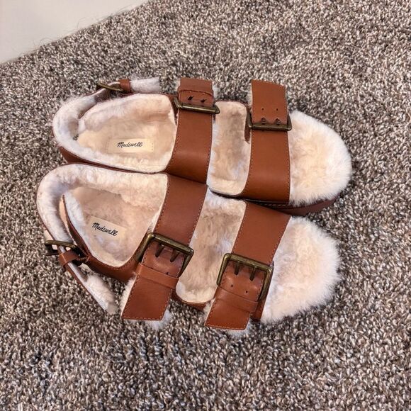 NWOB Madewell The Shearling-Lined Madelyn Sandal Golden Pecan 9 Leather NA977 - Picture 6 of 13